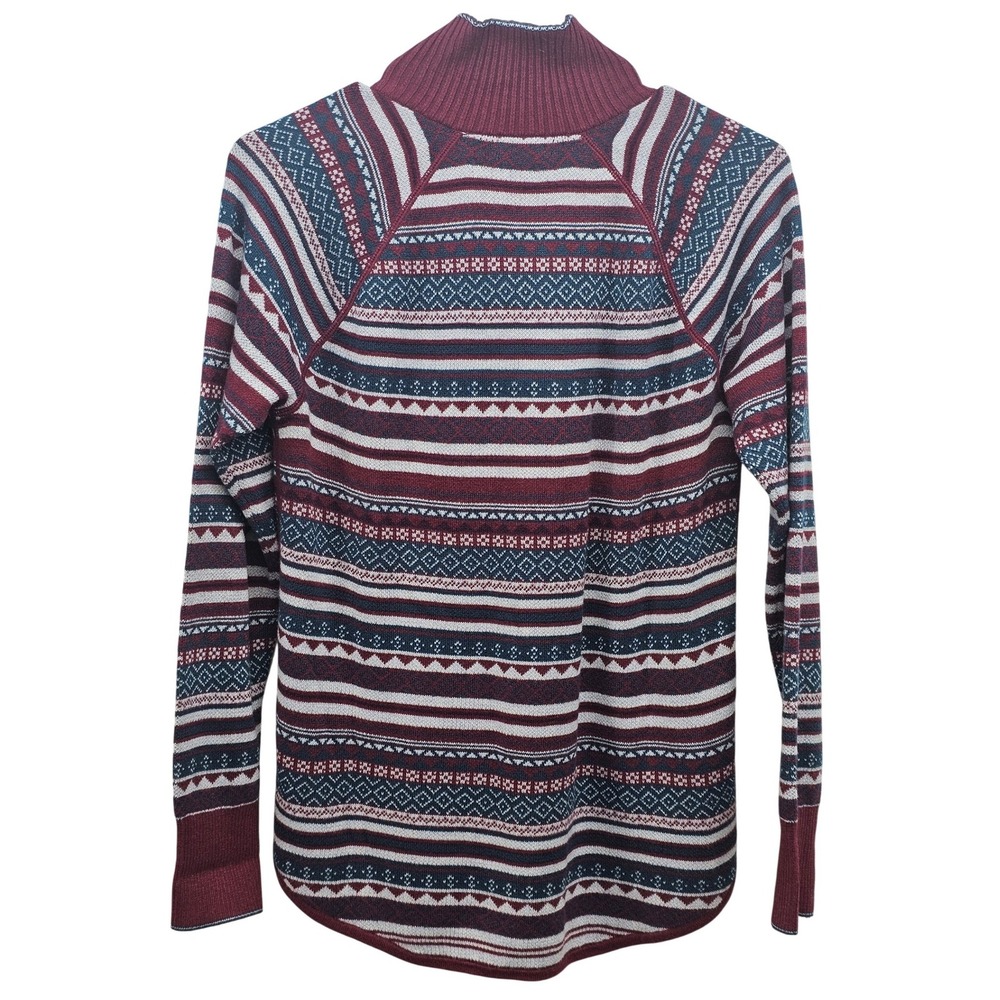Eddie Bauer Womens Small Fair‎ Isle Quarter Zip Pullover Sweater Burgundy Blue - Picture 2 of 7